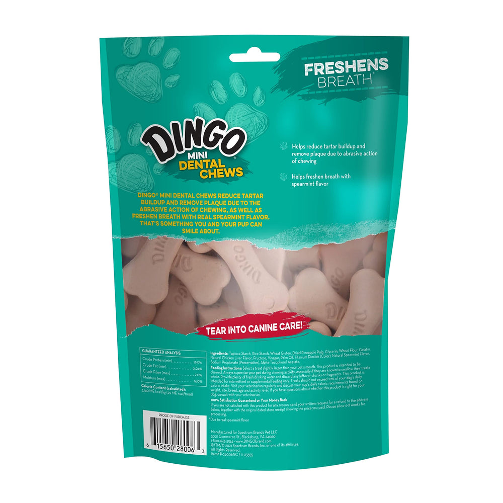 Friandises Dingo mini-mâchons dentaires adaptées aux petites races pour mâcher facilement.