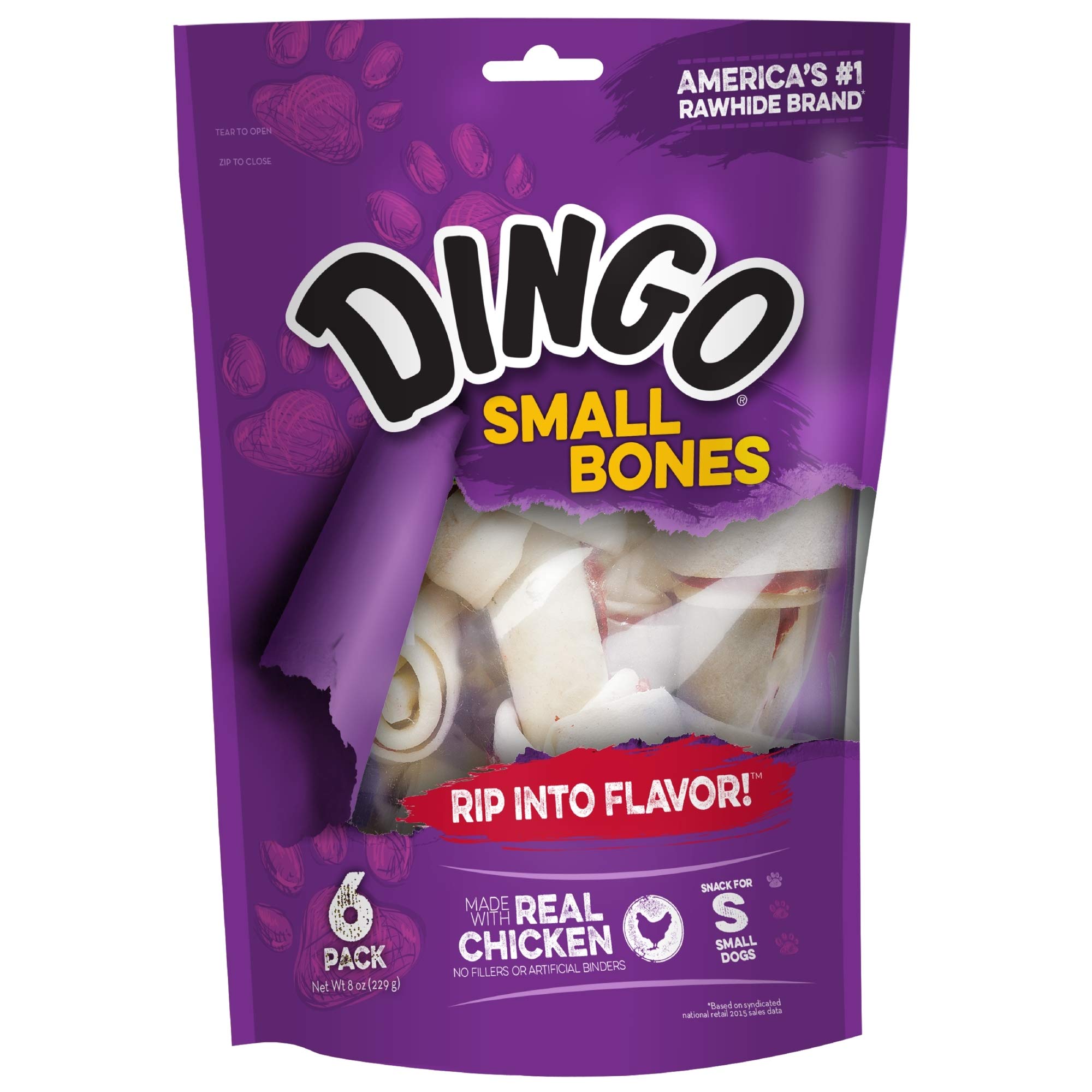 Os Dingo en peau brute pour petit chien, saveur poulet et texture croquante.
