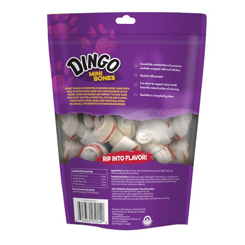 Dingo mini os en cuir brut et poulet: texture croustillante pour petites bouchées.