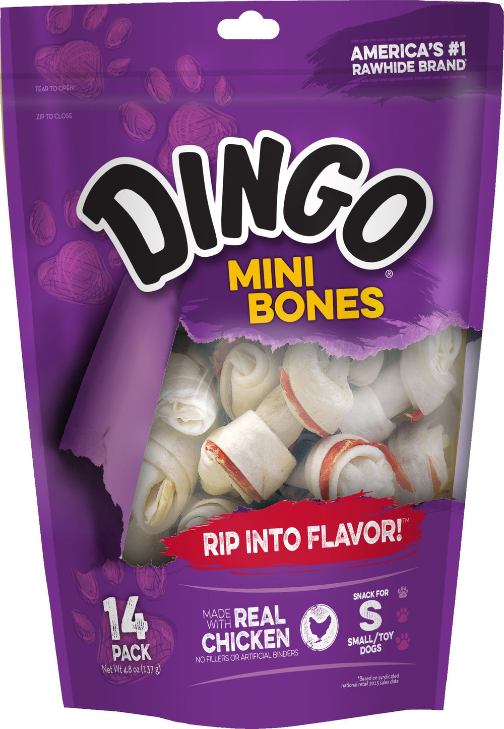 Dingo Mini Os poulet dans emballage pratique, idéale pour petites races.