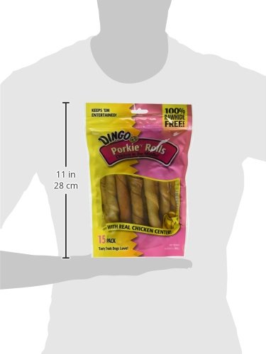 Variété de friandises Dingo Porkie pour chiens de tous niveaux de mastication.