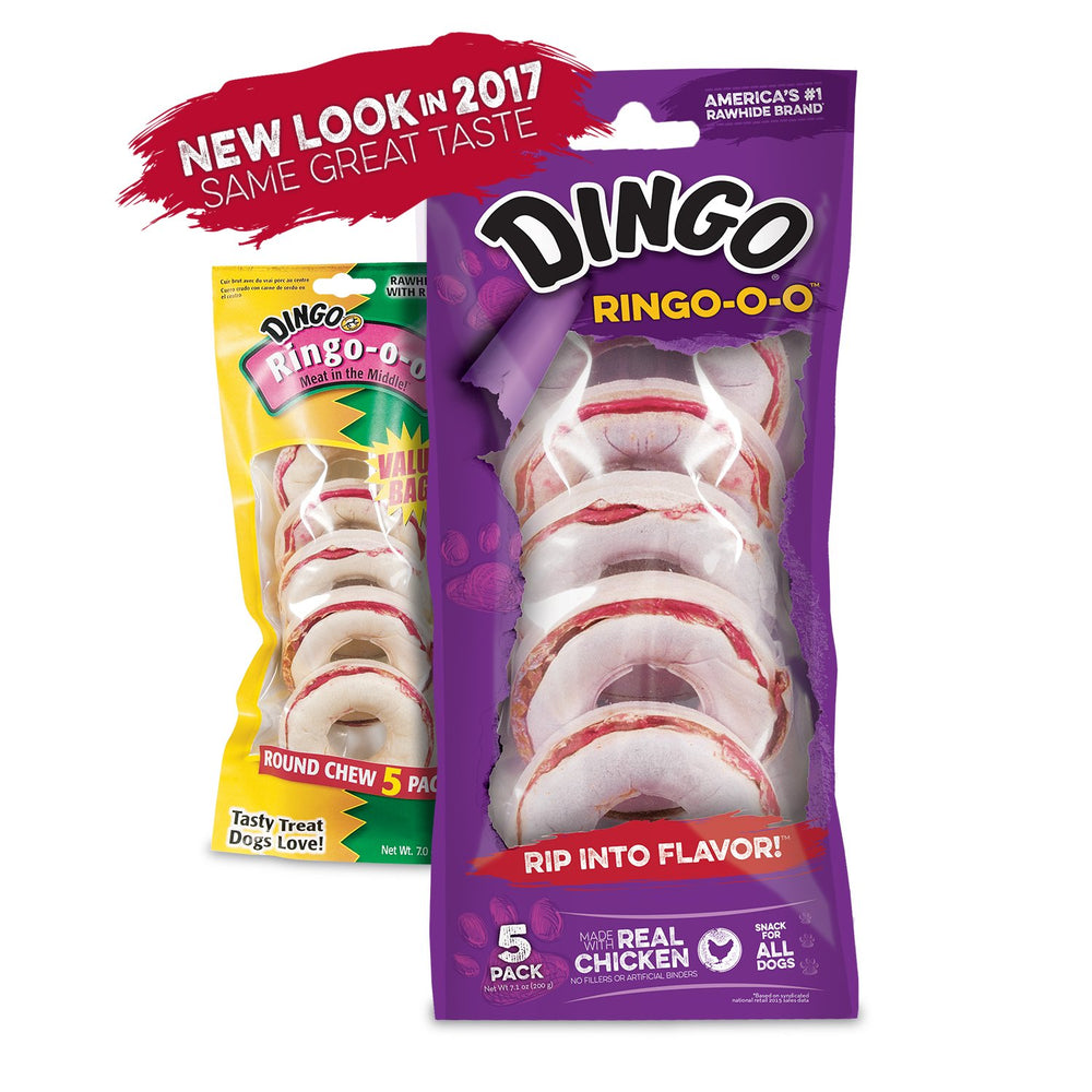 Dingo Ringo-o-o : emballage cinq pièces, friandise pratique pour sorties et pauses.