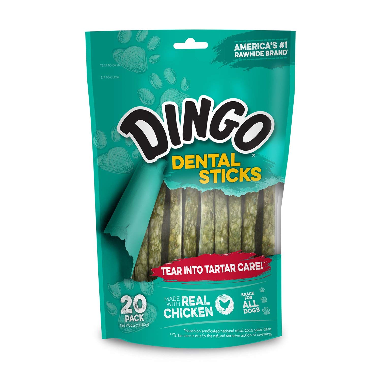 Dingo Sticks Dentaires au poulet, cœur tendre, haleine plus fraîche.