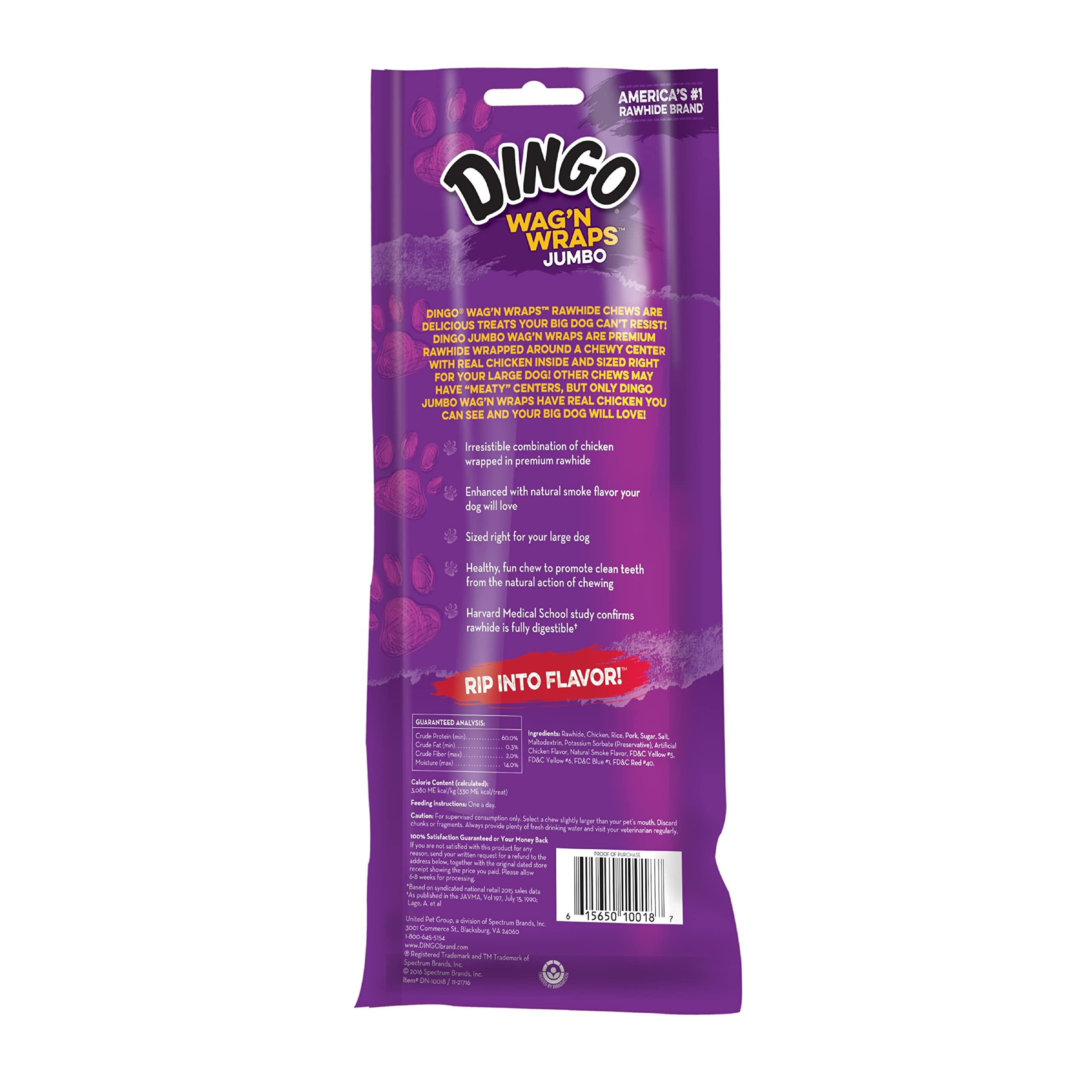 Dingo Wag’n Wraps Jumbo avec os en cuir brut premium, texture riche pour mâcher.