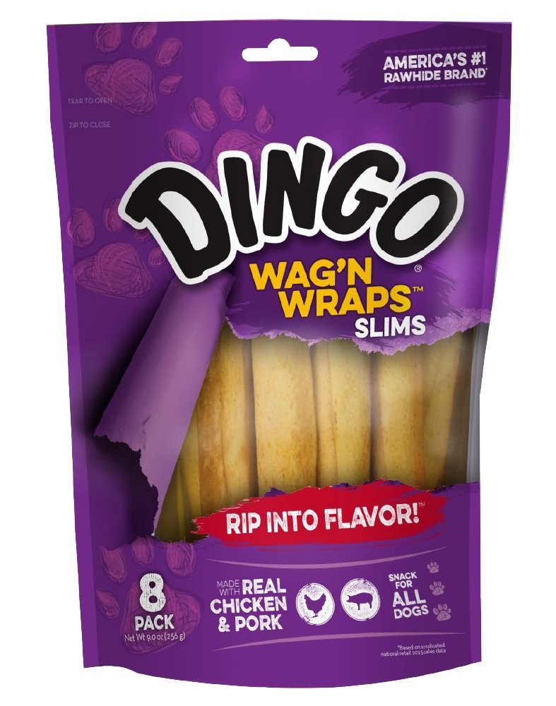 Dingo Wag’n Wraps Slims – emballage et paquet de 8 pour récompenser.