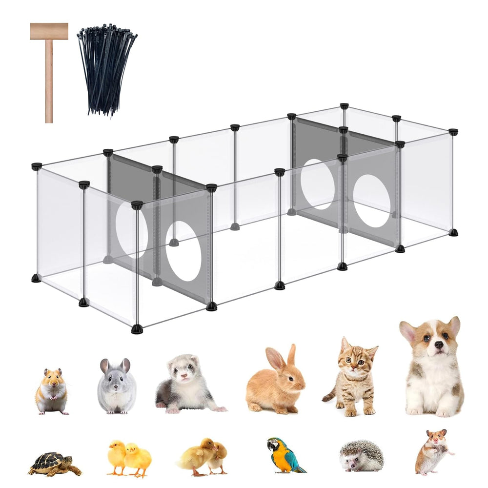 DINMO enclos lapin trous interactifs, favorisant l'exploration et le jeu.