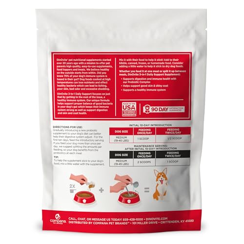Flacon Dinovite 3 en 1 Probiotique — soutien digestif potentiel pour chiens moyens
