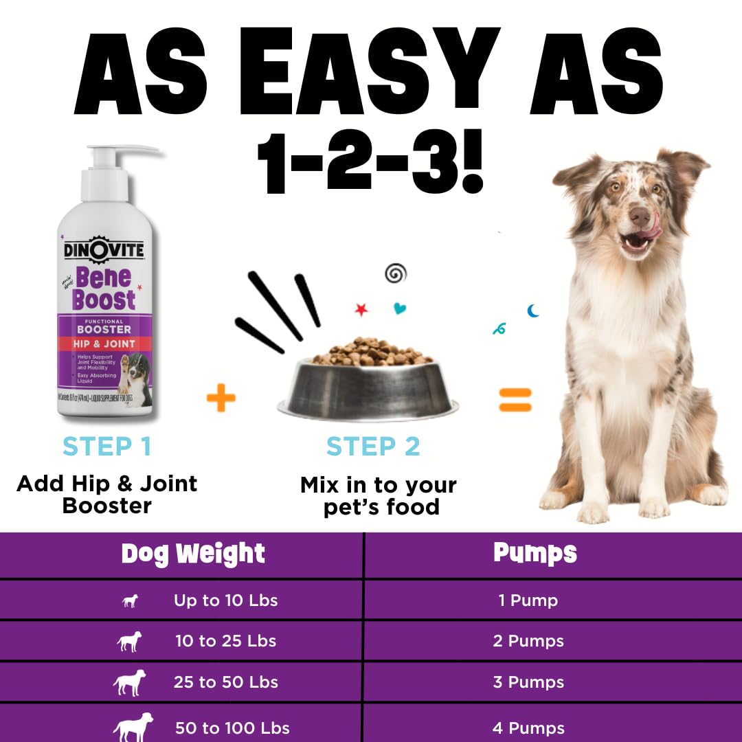 Dinovite BeneBoost versement facile sur la nourriture quotidienne du chien.
