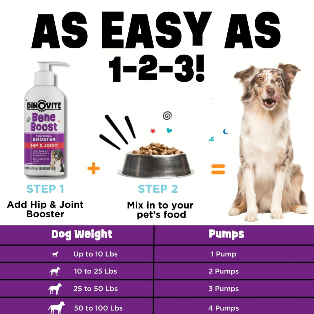 Dinovite BeneBoost versement facile sur la nourriture quotidienne du chien.