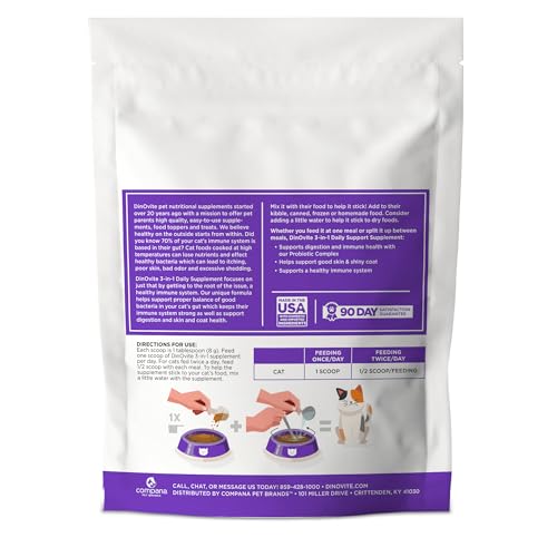 Dinovite chat – image montrant le complexe prébiotique-probiotique pour une digestion saine.