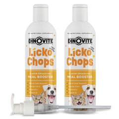 Dinovite Lickochops: bouteille-pompe facile à doser dans les repas.