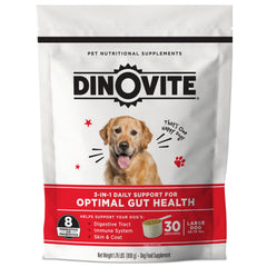 Dinovite – bouteille probiotique chien, soutien digestif potentiel.