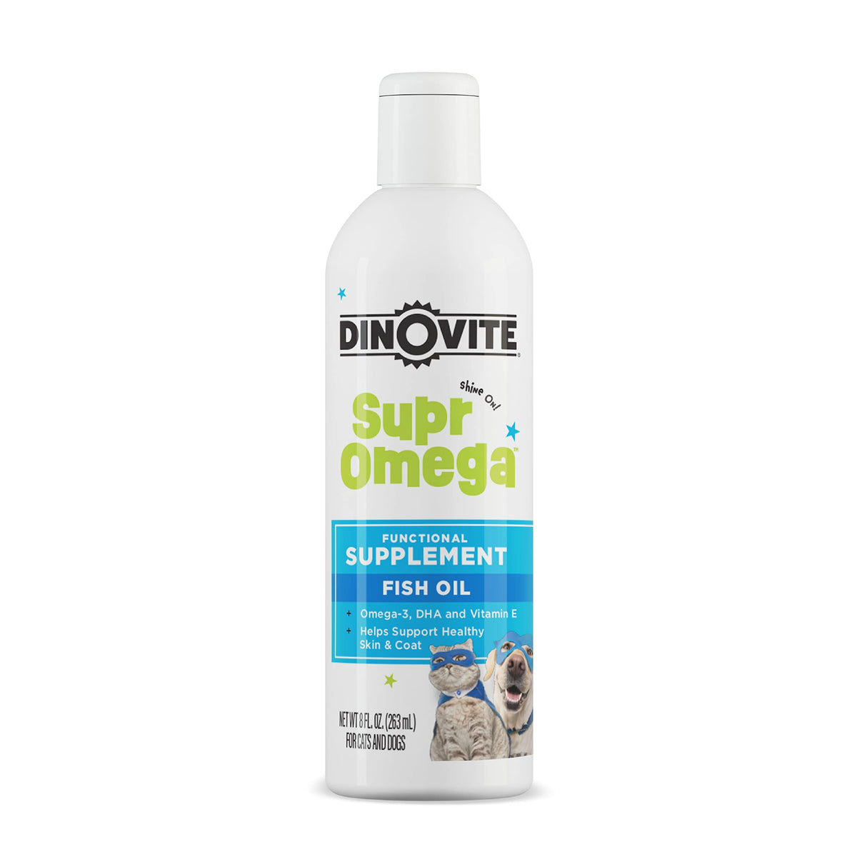 Dinovite SuprOmega huile-poisson : richesse en oméga pour une peau saine et un pelage éclatant.