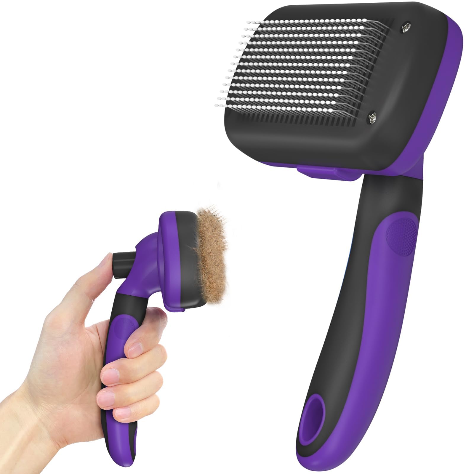 Brosse Dipoo auto-nettoyante pour chats et chiens, nettoyage rapide et pratique.