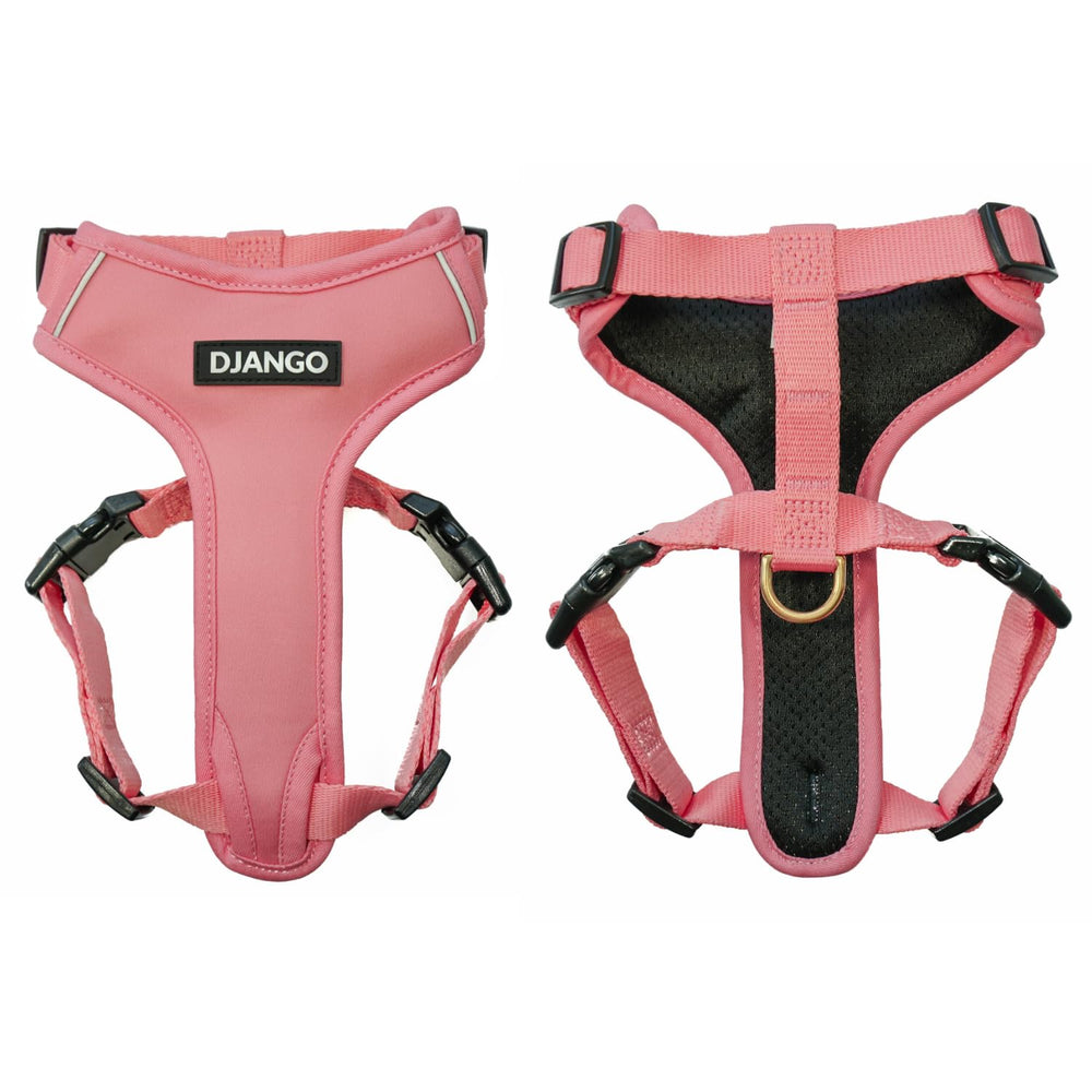 Harnais DJANGO Adventure rose quartz pour chien, visibilité accrue et confort.
