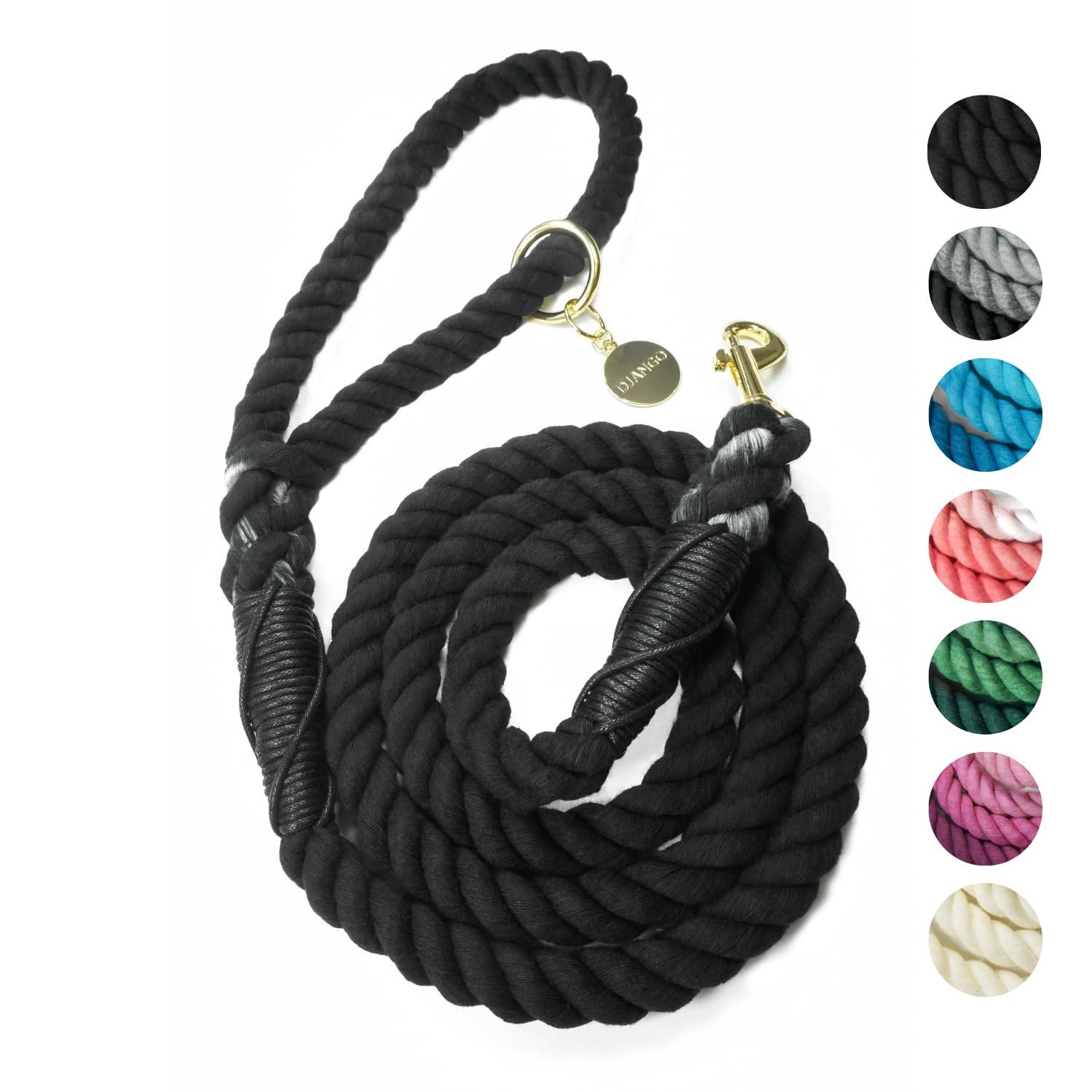 La laisse DJANGO en corde de coton noire ombré, élégante et confortable pour les promenades.