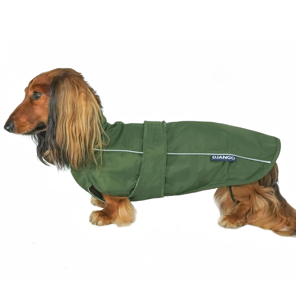 DJANGO manteau-chien imperméable léger en vert, idéal pour sorties pluvieuses et confortables.