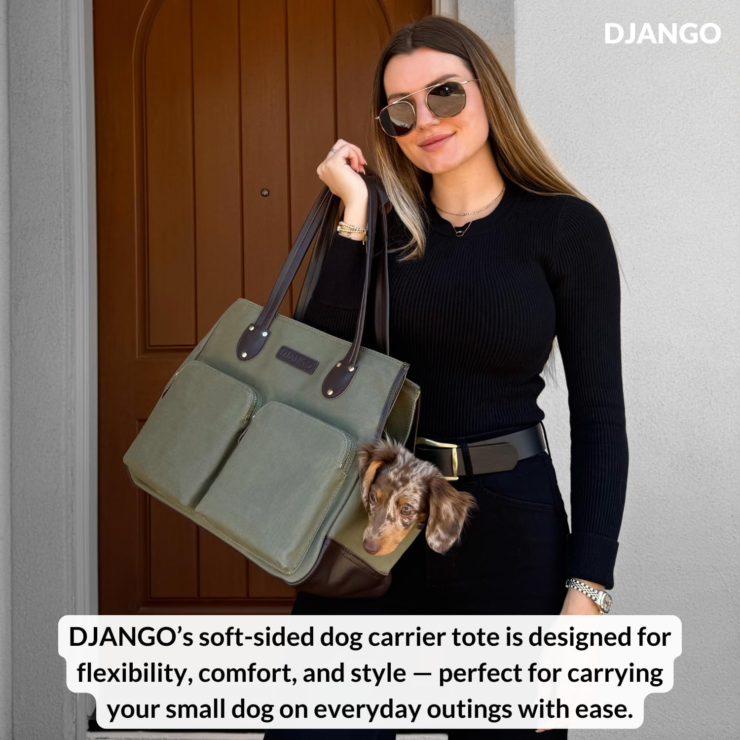 DJANGO sac chien base cuir olive, stabilité lors des déplacements