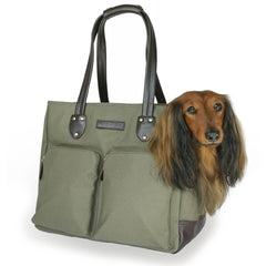 DJANGO sac chien canvas cire olive avec ouverture frontale pour accès rapide
