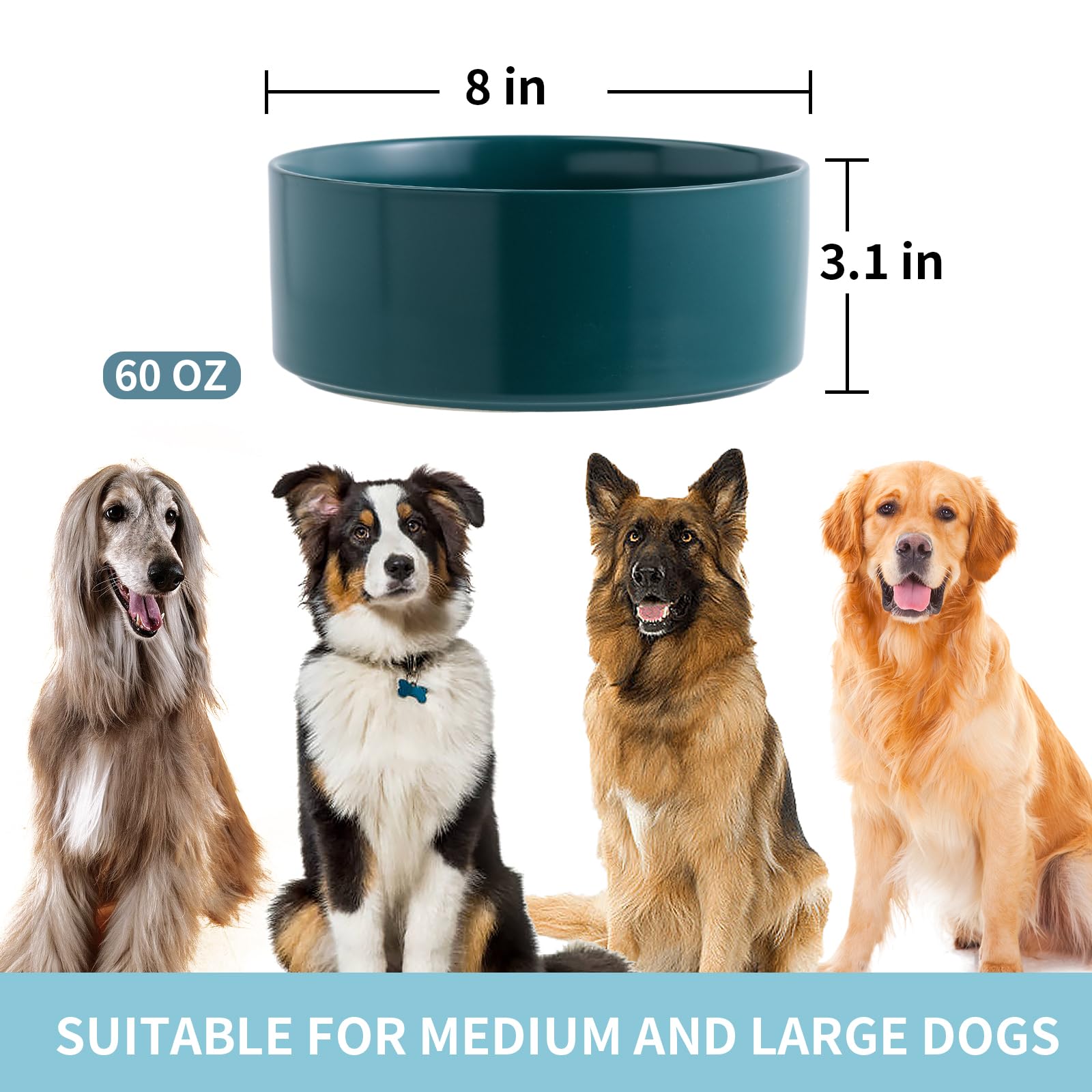 DJJJOOYS bol alimentation-eau céramique 1800 ml, capacité adaptée pour chiens moyens et grands.