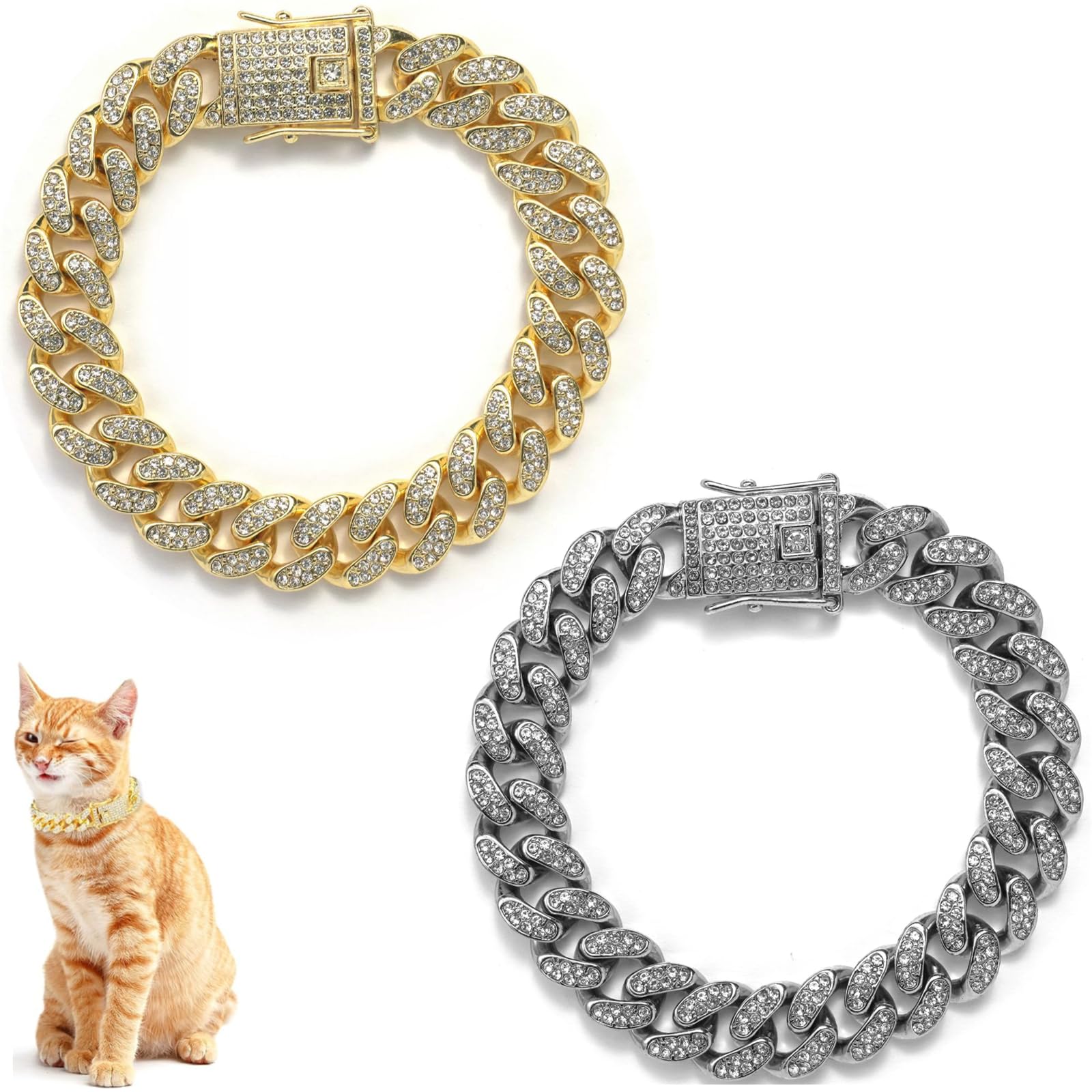 DKJEkdje collier cubain diamant or, 10 pouces, allure chic pour chat