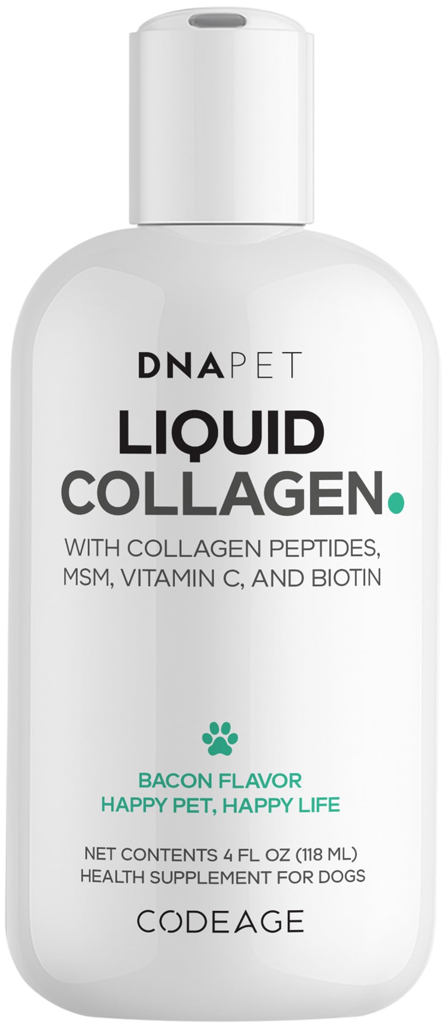 DNA PET Collagene Liquide - bouteille 4oz prête à être ajoutée à l'alimentation.