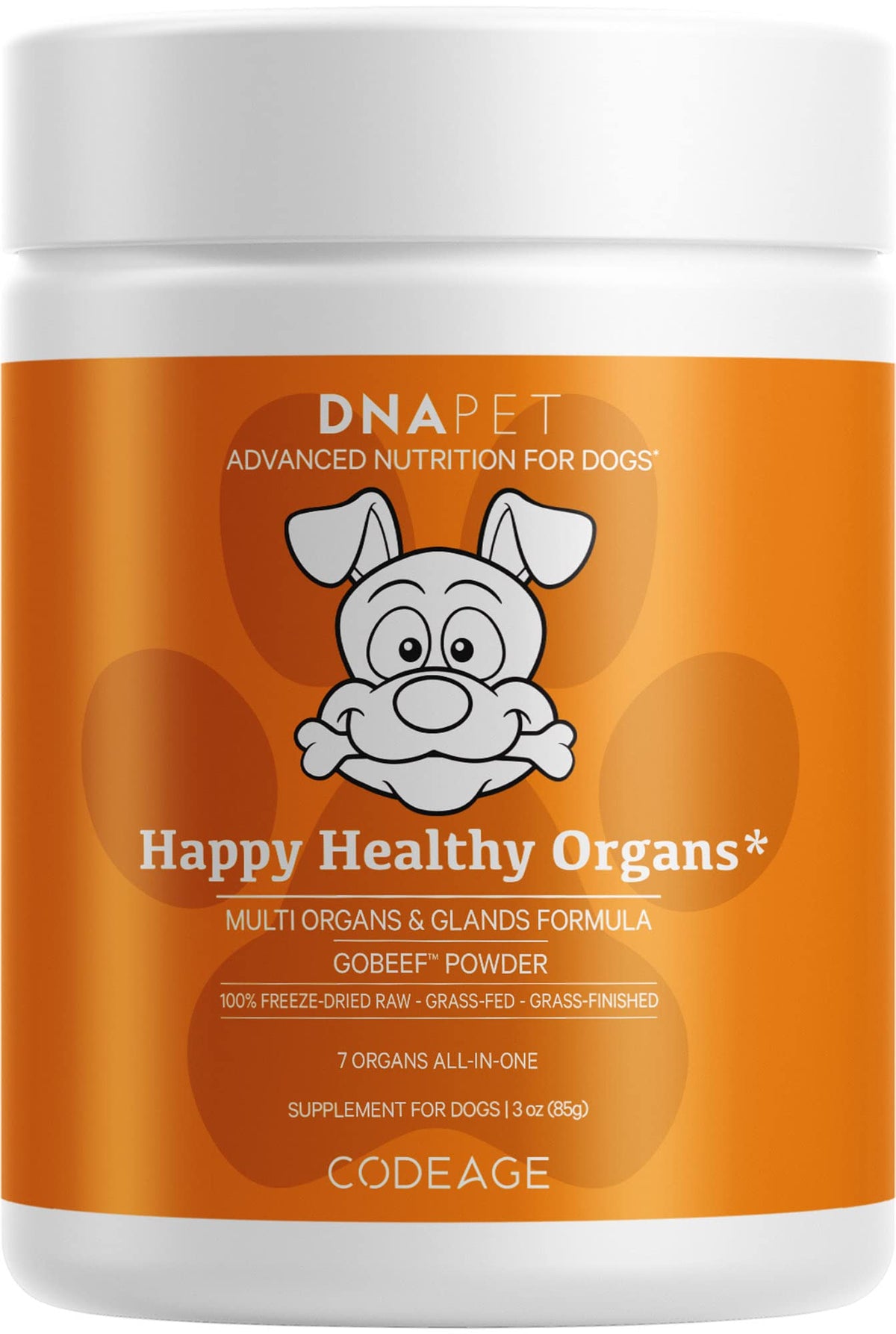 DNA PET Happy Healthy Organs montre la bouteille 3 oz pratique pour nourrir votre chien.