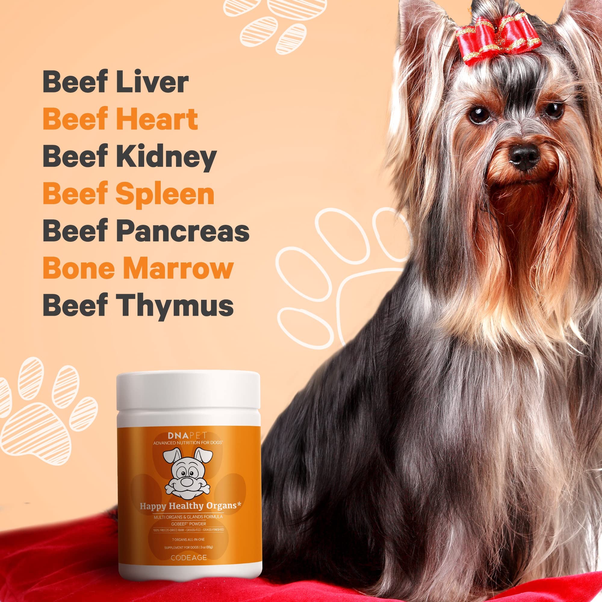 DNA PET Happy Healthy Organs rein bovin, apport en fer et nutriments essentiels.