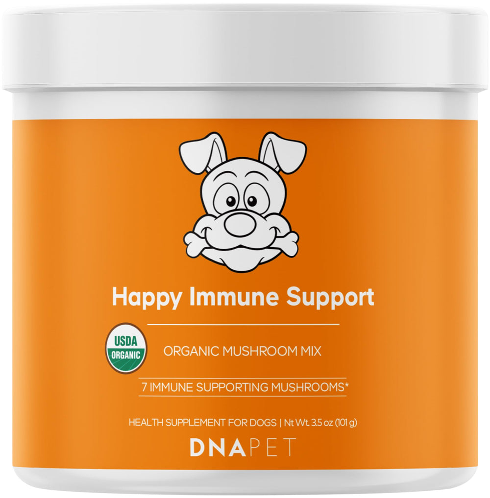DNA PET Happy Immunity, poudre immunité chien, soutien quotidien possible pour le bien-être.