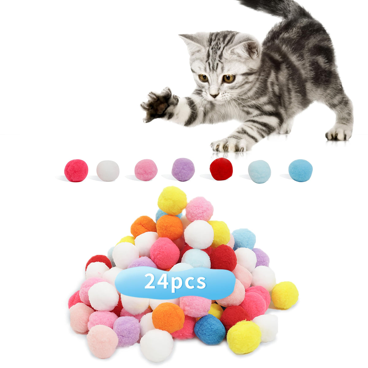 DODHEG boules peluche colorées pour chat, jouet interactif stimulant
