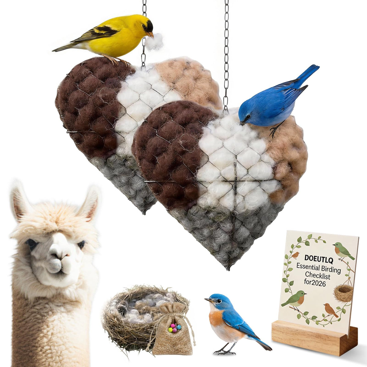 DOEUTLQ cœur-nid alpaga naturel, refuge pour oiseaux apportant chaleur et douceur.