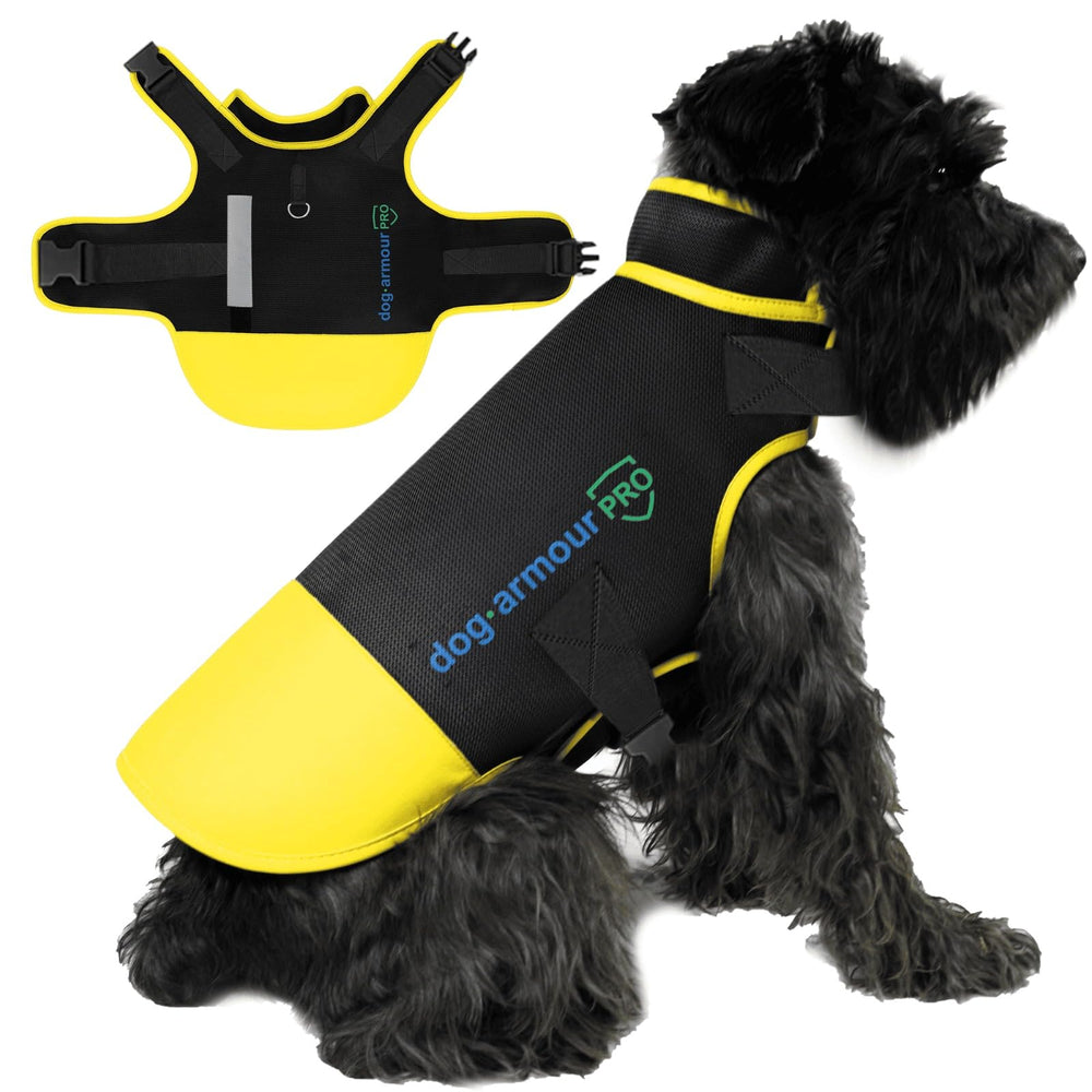 Dog Armour PRO harnais protecteur jaune, visibilité et sécurité lors des promenades.