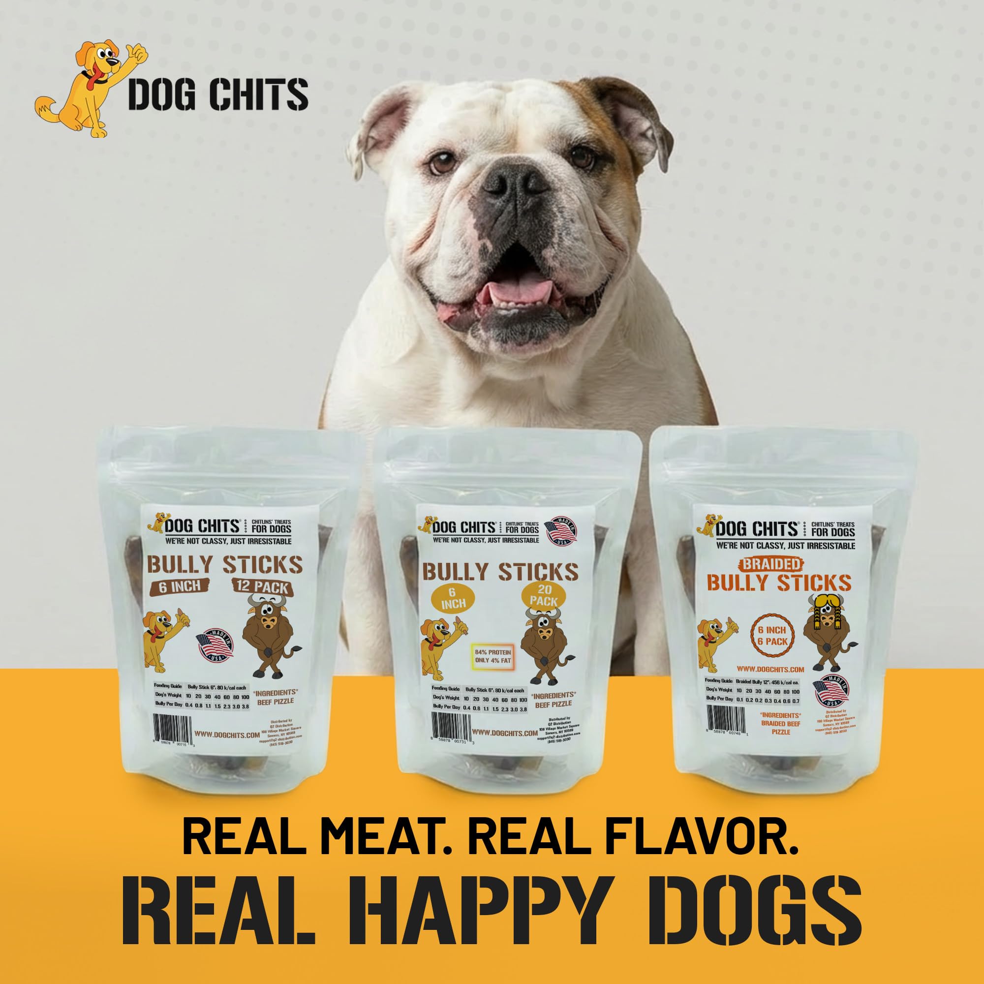 Dog Chits Bully Sticks – convient a tous les chiens et chiots lors des sessions de jeu.