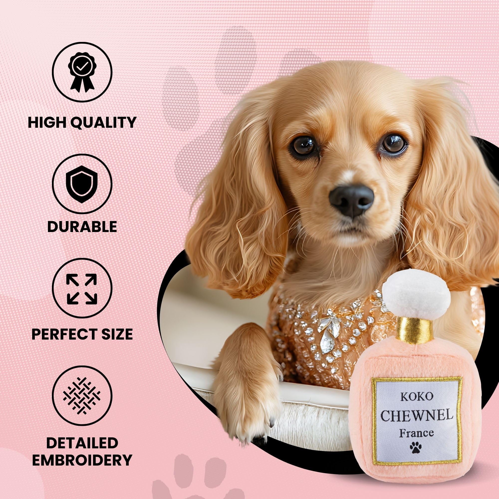 Dog Diggin Designs Koko Chewnel Pawfum, format compact 5,5 x 4 x 2 pouces, facile à transporter.