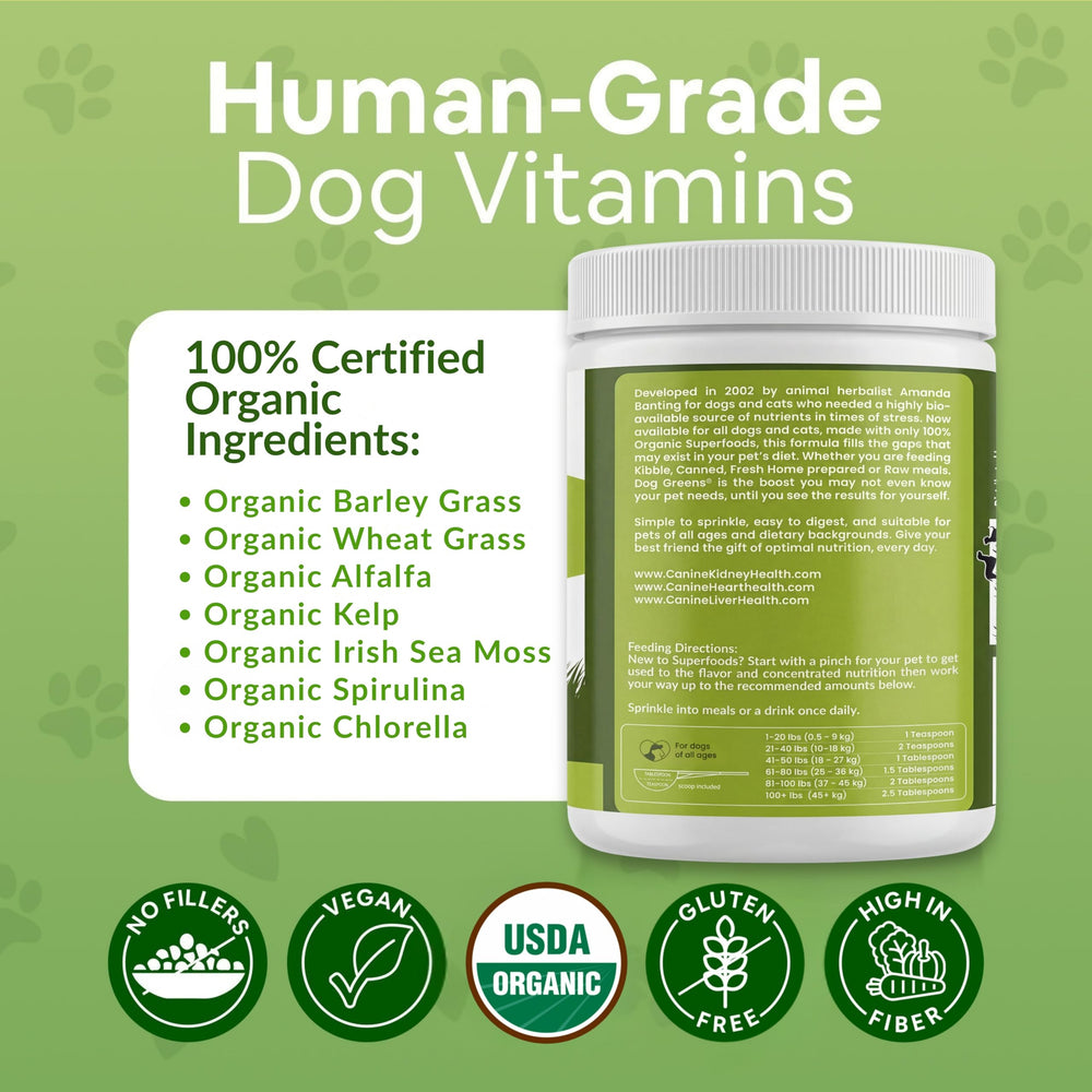 Dog Greens ingredients bio chien, nutriments bio sans additifs