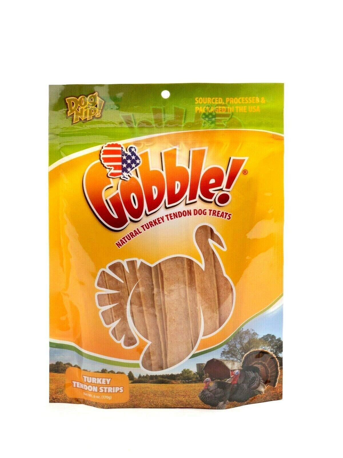 Dog Nip Gobble tendons de dinde: sachet refermable, pratique pour les friandises à emporter.