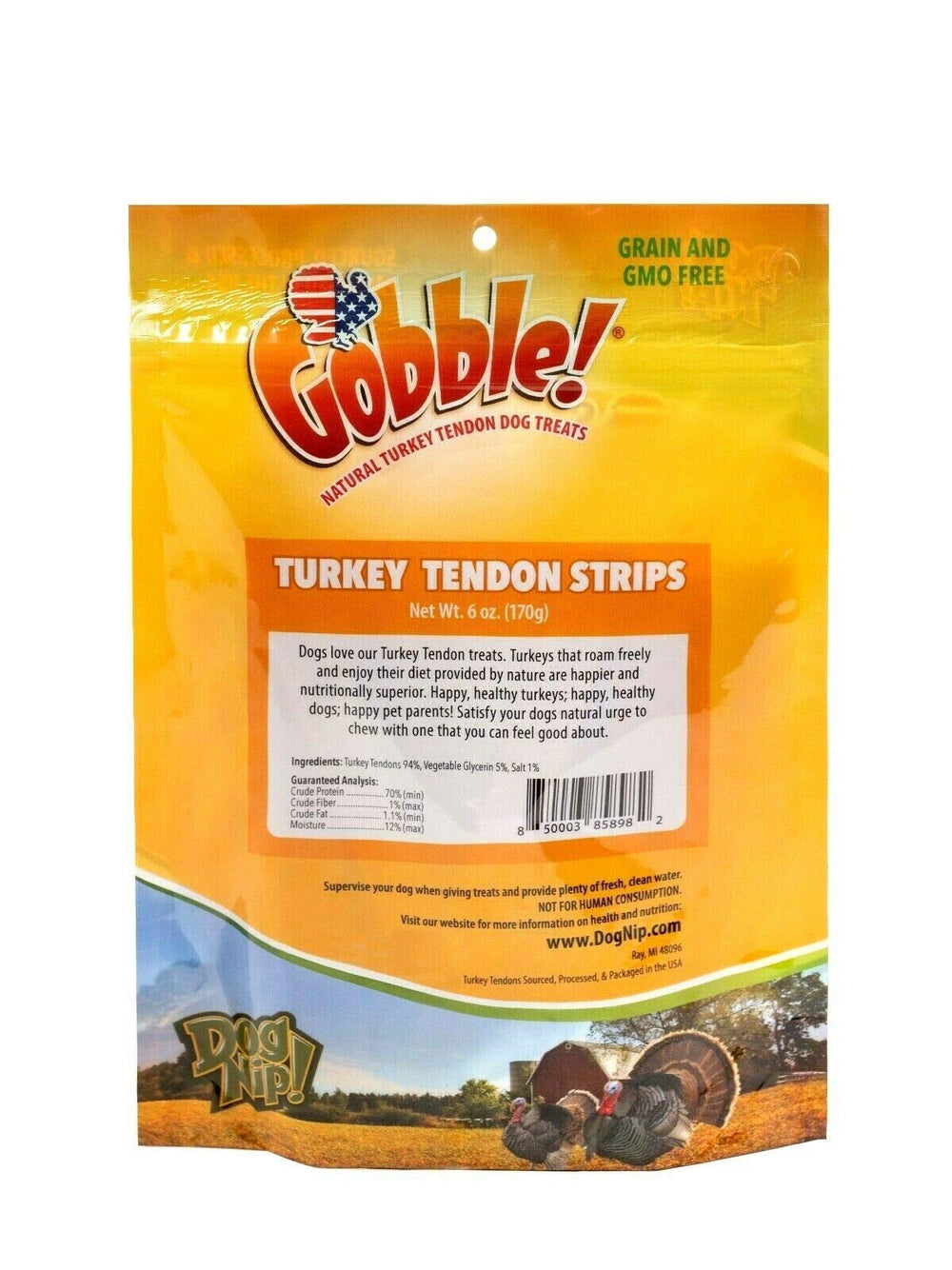 Dog Nip Gobble tendon dinde: fabrication américaine USA, traçabilité et qualité.
