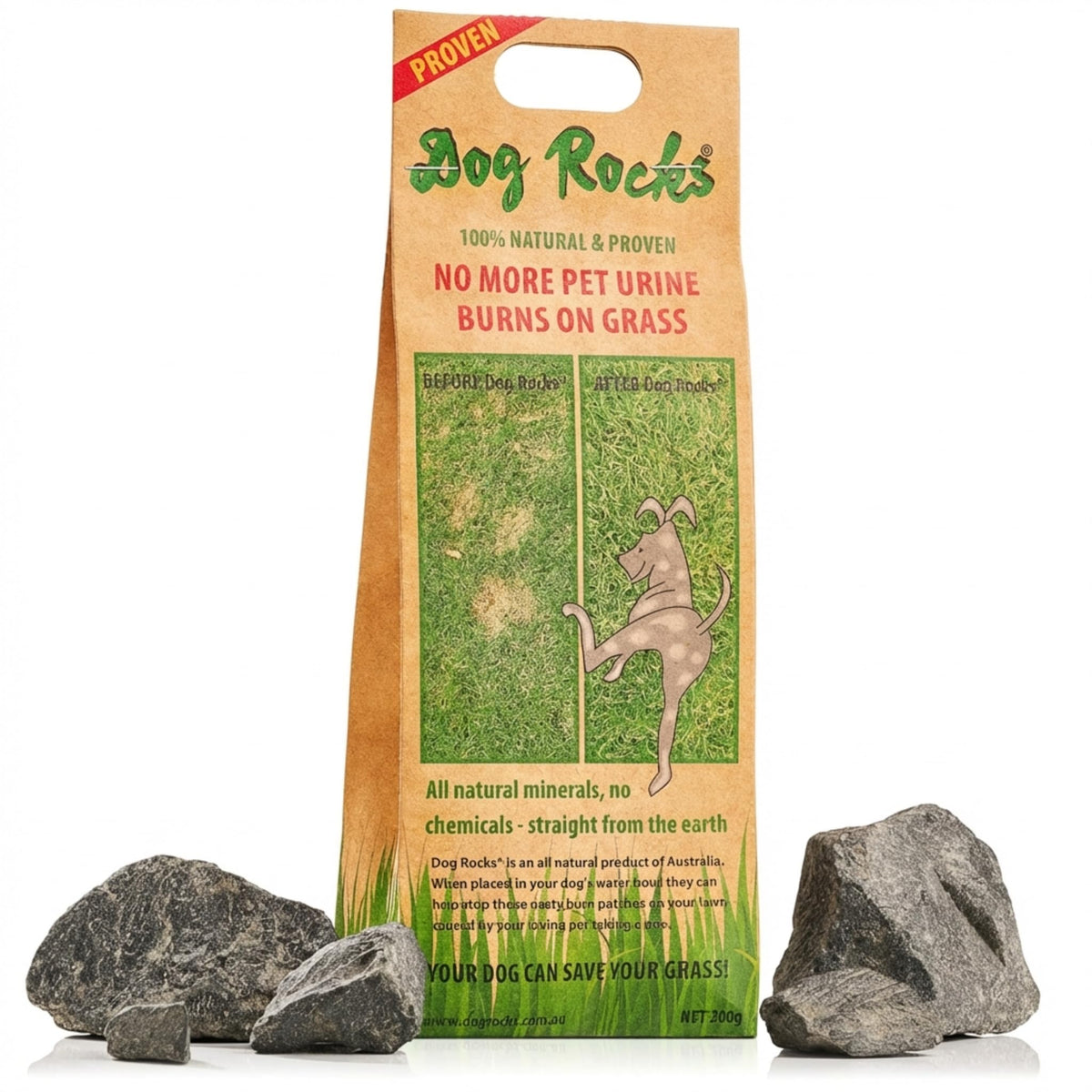 Dog Rocks, pierre naturelle dans l’eau du chien, pour limiter les brûlures sur pelouse.