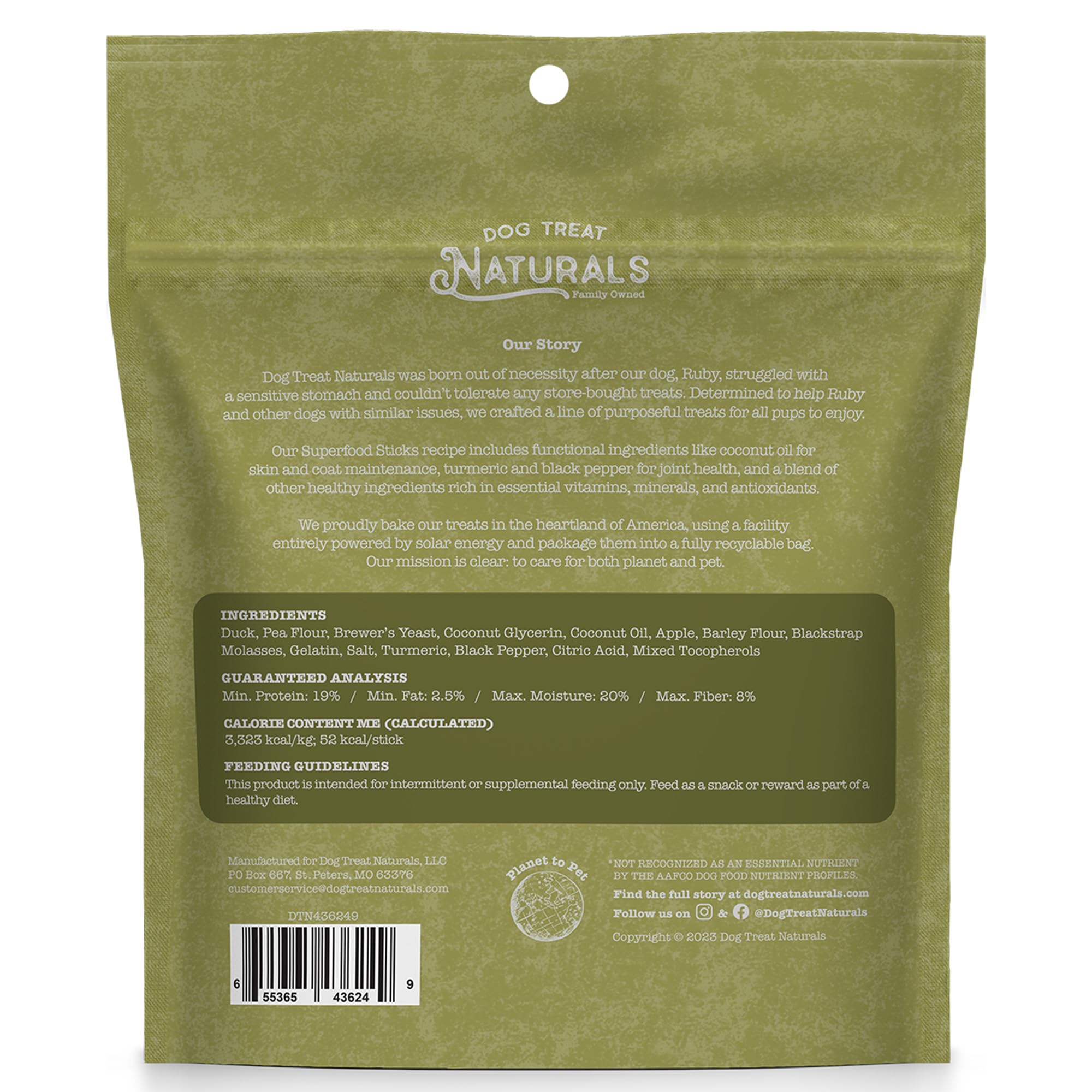 Dog Treat Naturals Canard et Pomme, emballage recyclable et respectueux de l'environnement.