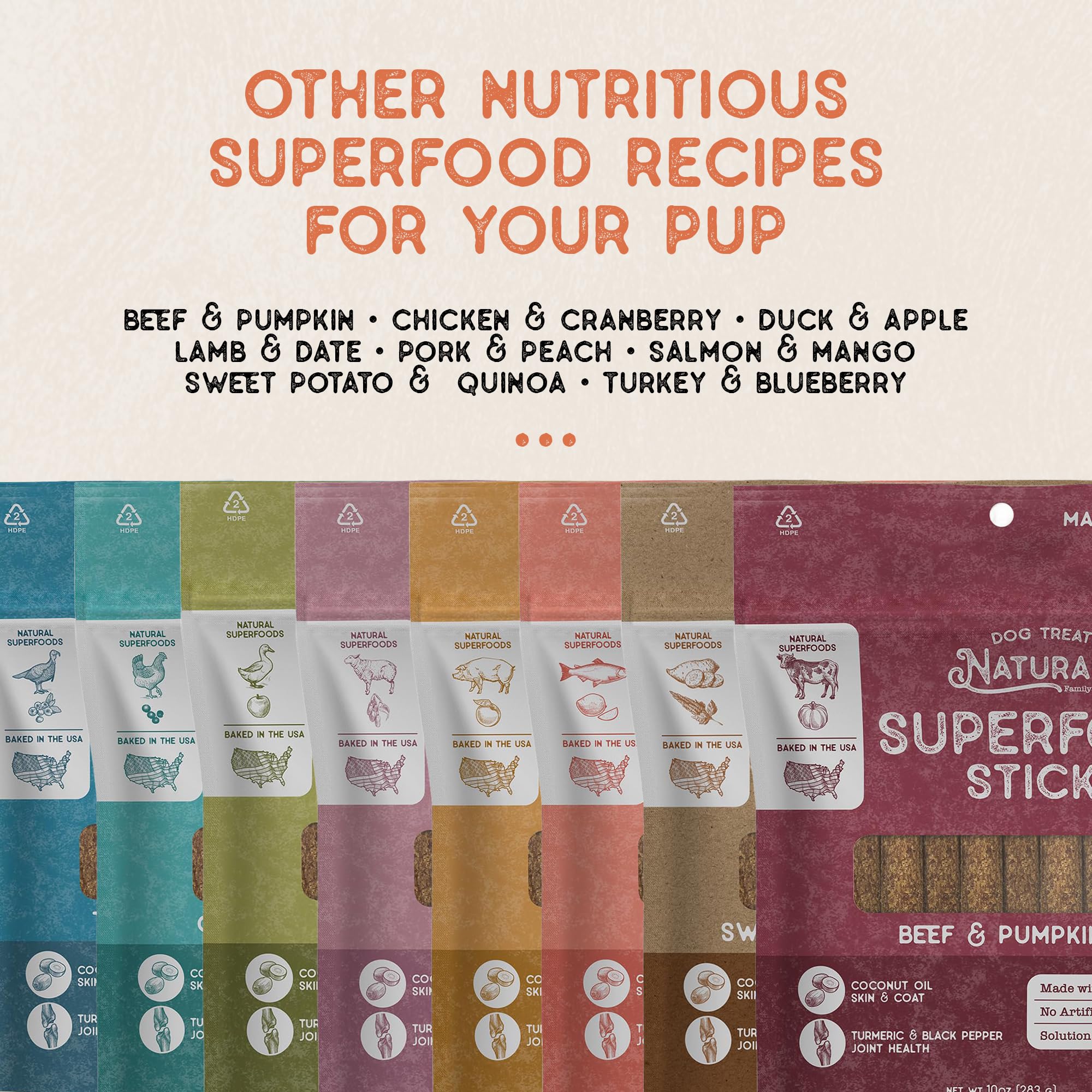 Dog Treat Naturals Superfood Sticks emballage recyclable facile a recycler et stocker