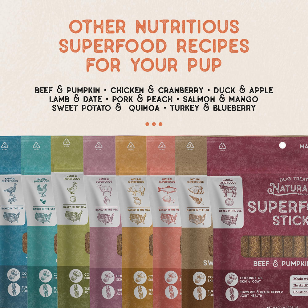 Dog Treat Naturals Superfood Sticks emballage recyclable facile a recycler et stocker