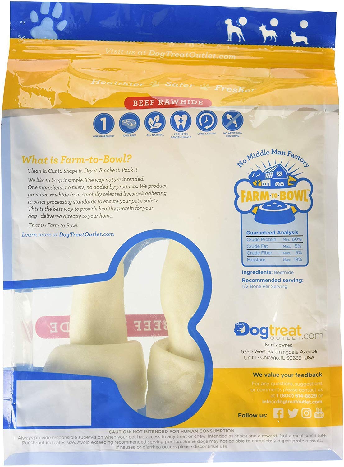 Dog Treat Outlet – chien en action mâchant l’os cuir cru, moment de détente
