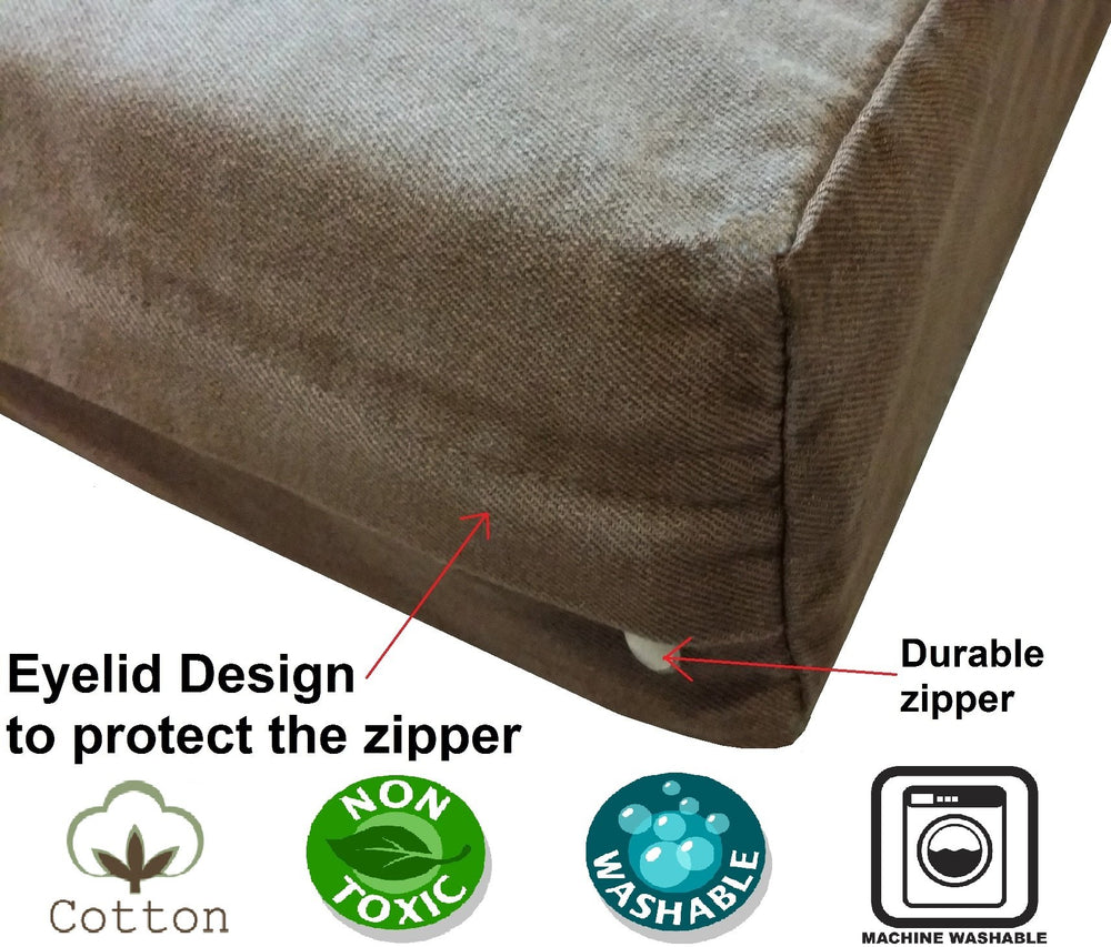 Fermeture zippée gousset sur housse denim Dogbed4less, durable et pratique.