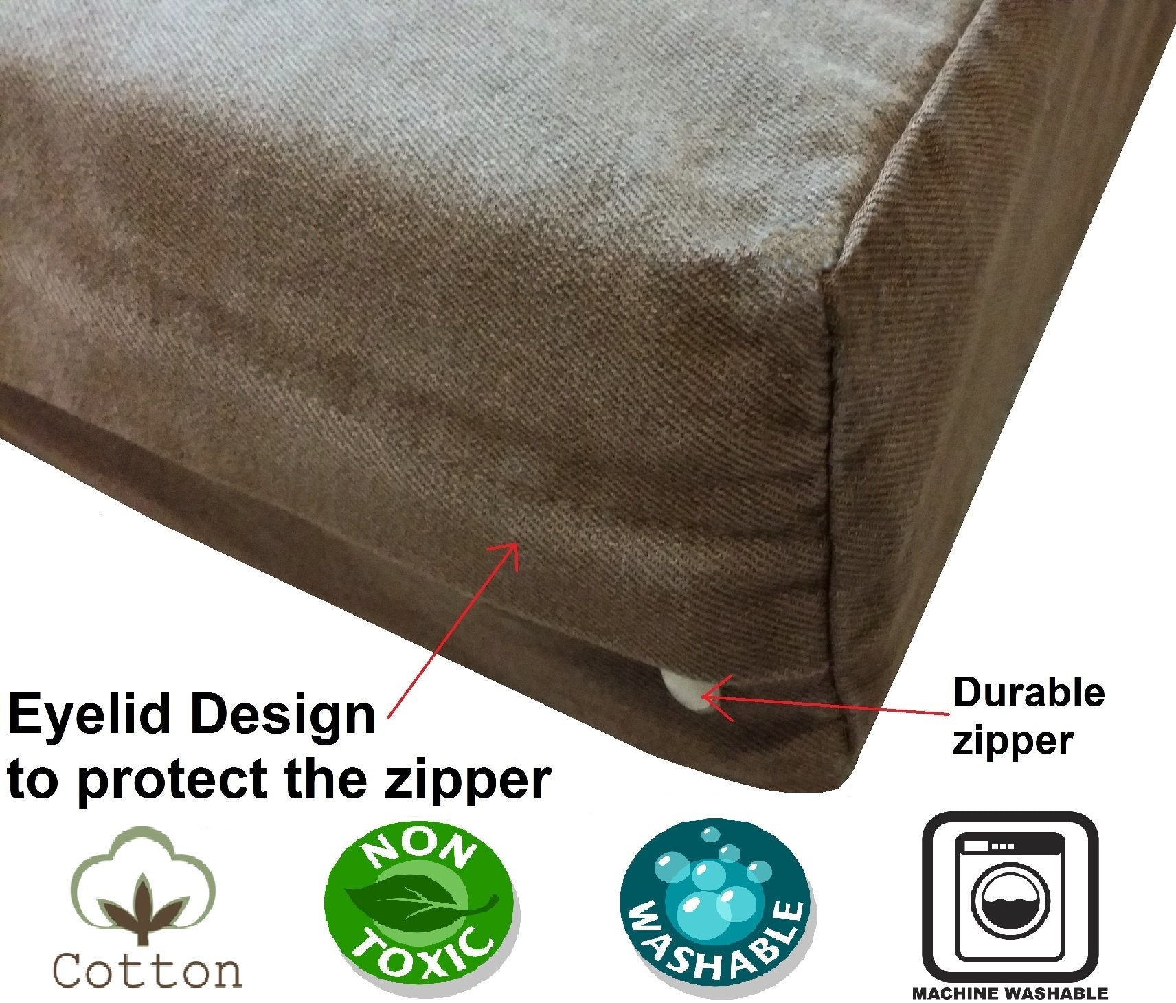 Housse Dogbed4less denim chocolat, gousset 3D pour un ajustement optimal.