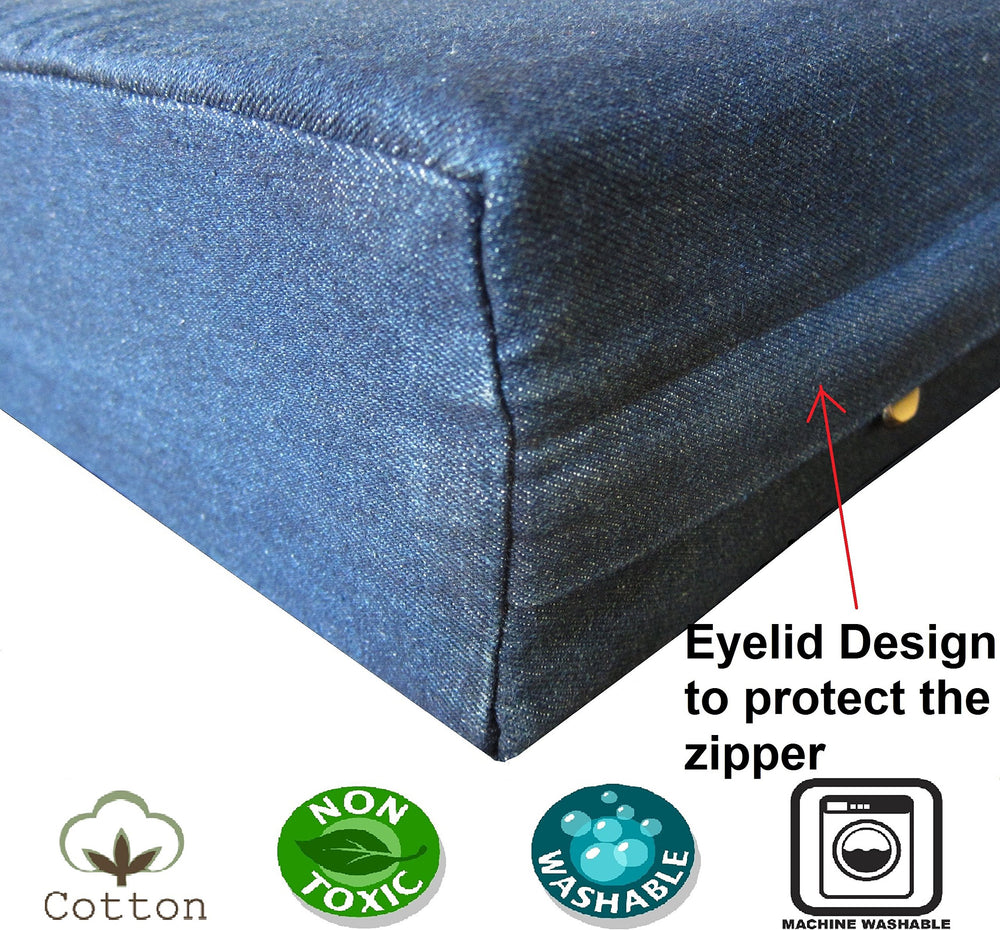 Lavable en machine: housse denim Dogbed4less simplifie l’entretien.