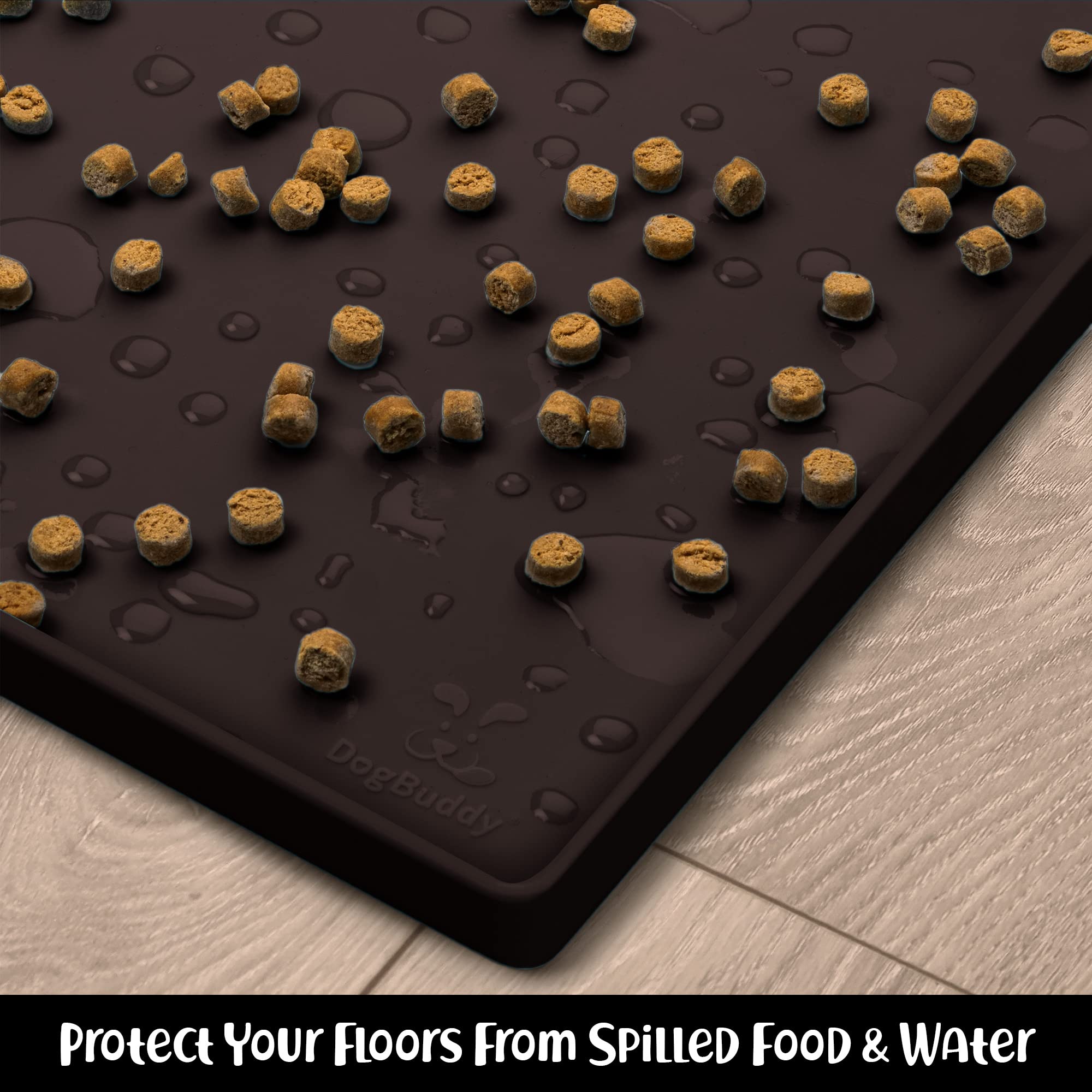 DogBuddy, marque de Seattle, tapis durable pour repas canins.
