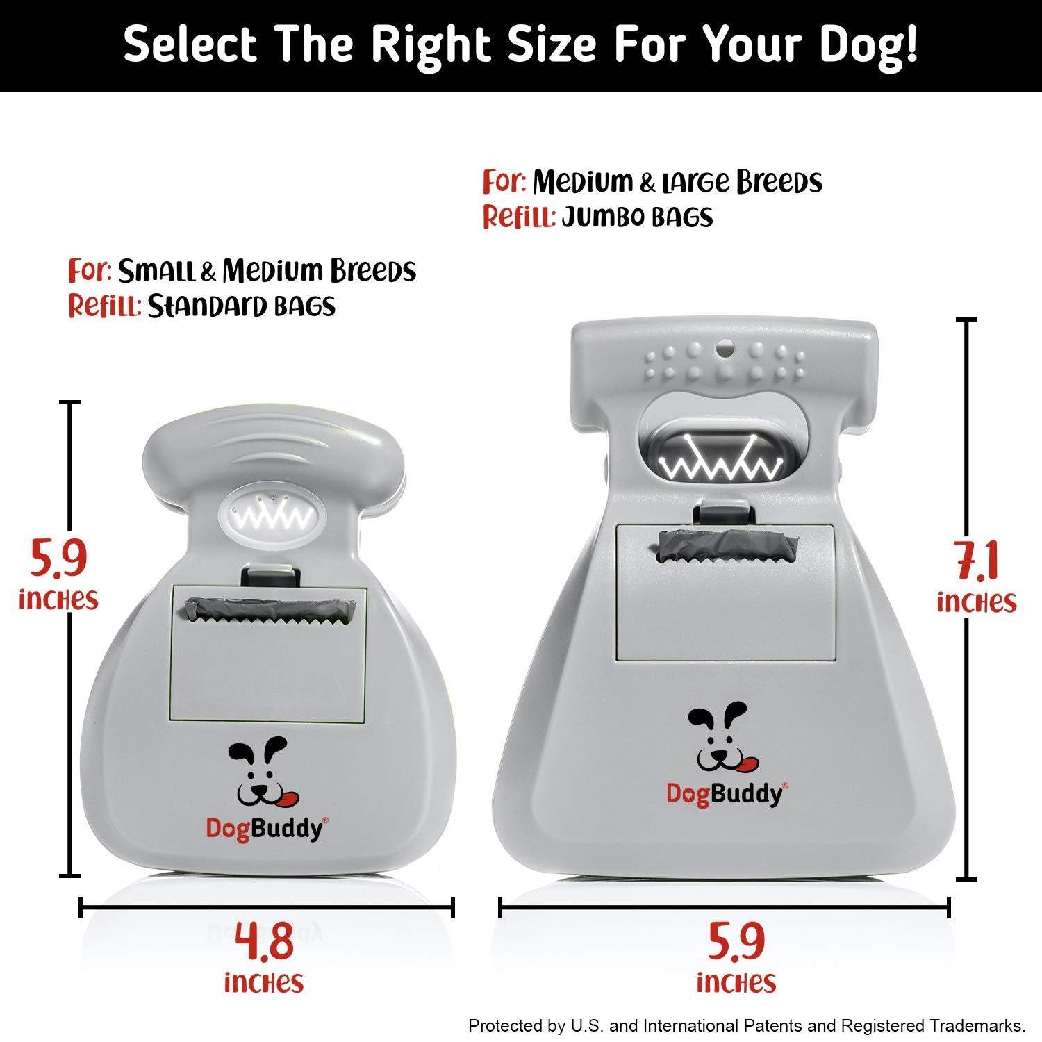 DogBuddy Pooper Scooper en deux tailles pour chiens petits et grands.