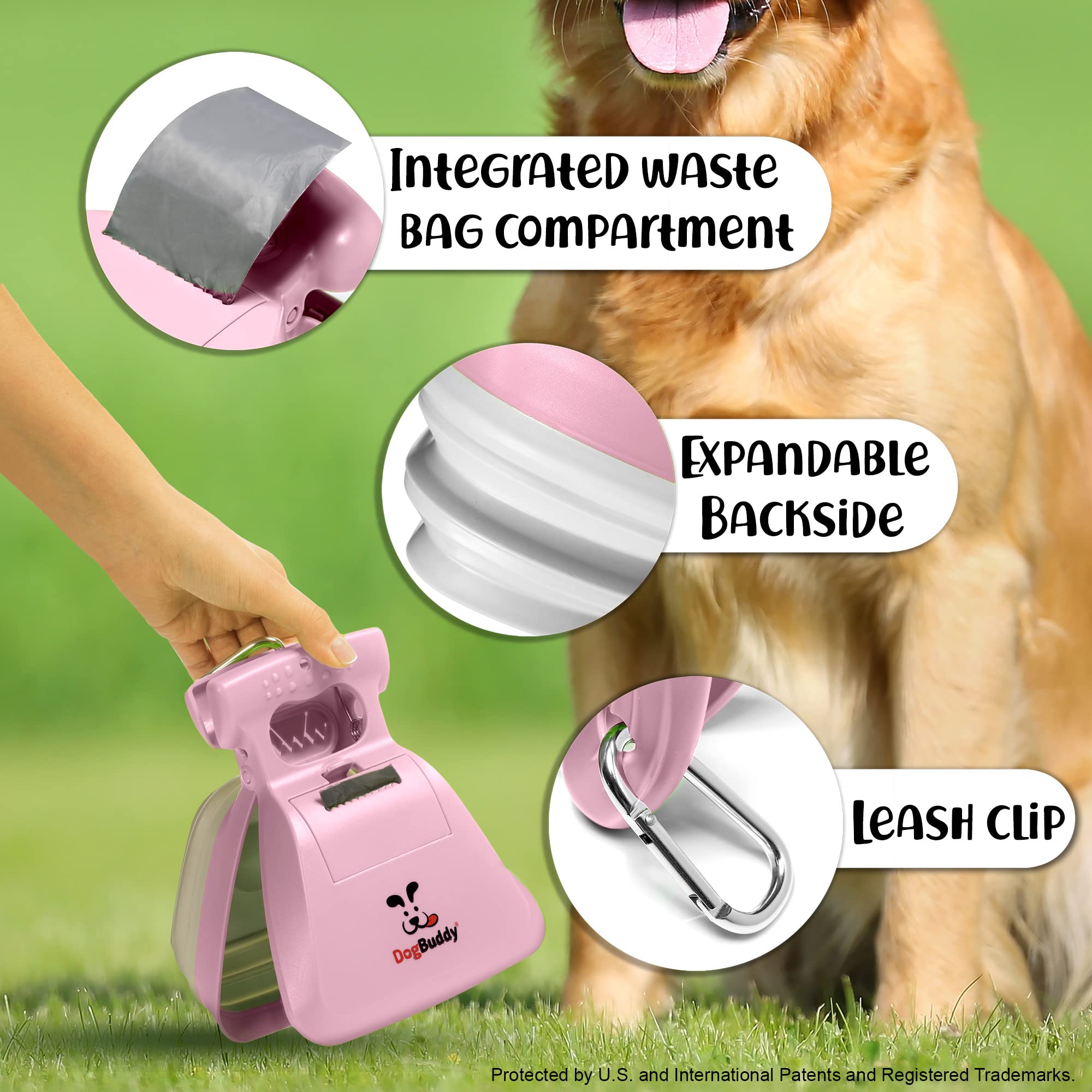 DogBuddy porte-sacs integres rose, rangement pratique des sacs.