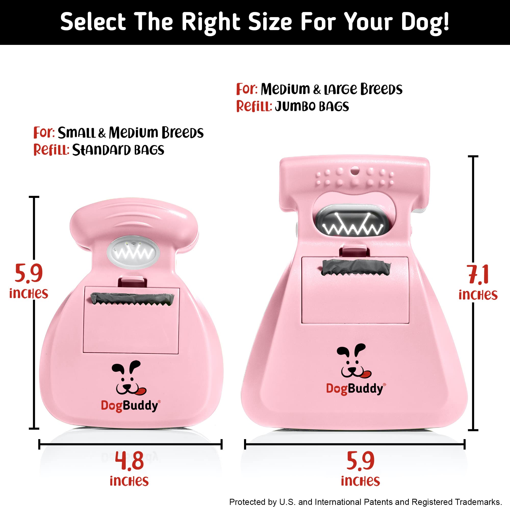 DogBuddy ramasse-crotte avec deux tailles pour chiens variés.
