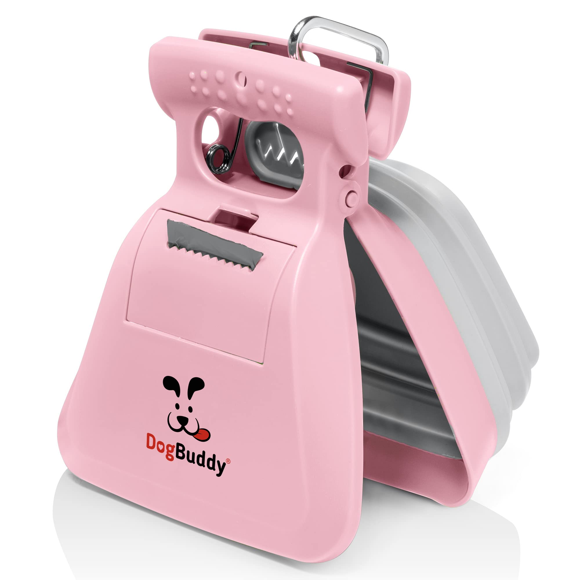 DogBuddy ramasse-crotte portable en rose, idéal pour les promenades.